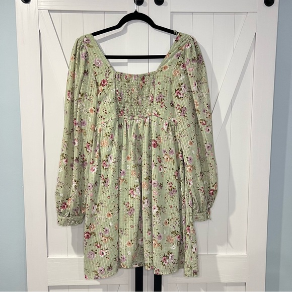 Blu Pepper Square Neck Empire Waist Babydoll Floral Dress Size Large - Picture 5 of 8